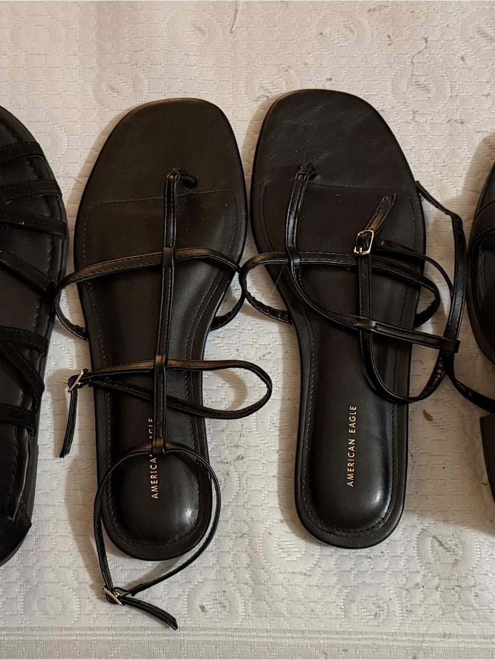 American Eagle Outfitters Black Lace-Up Square-Toe Sandals
